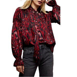Topshop Animal Print Tie Neck Blouse